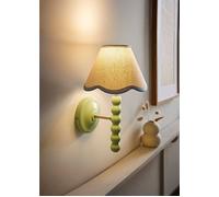 ValueLights Bobbins Sage Green Bobble Wall Light & Linen Pastel Trim Lamp Shade in Pale Blue ValueLights Pale Blue