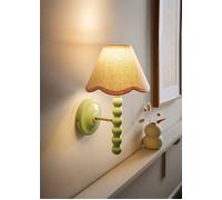 ValueLights Bobbins Sage Green Bobble Wall Light & Linen Pastel Trim Lamp Shade in Pale Pink ValueLights Pale Pink