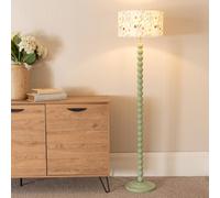 ValueLights | Sage Green Bobbin Stem Floor Lamp with Floral Embroidered Drum Shade Living Room Hallway Light | Floor Lamps, Home Décor & Improvement Essential | Included LED Bulb