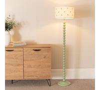 Valuelights Bobbins Sage Green Floor Lamp With Lemon Embroidered Drum Shade