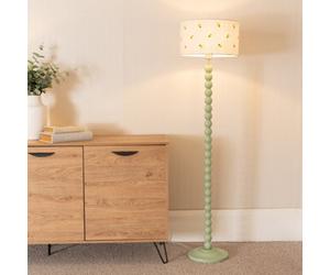 Valuelights Bobbins Sage Green Floor Lamp With Lemon Embroidered Drum Shade