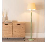 Valuelights Bobbins Sage Green Floor Lamp With Linen Scallop White Trim Shade And Led Bulb