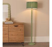 ValueLights | Sage Green Bobbin Stem Floor Lamp with Ruched Pleated Shade Living Room Lounge Light | Floor Lamps, Home Décor & Improvement Essential | Included LED Bulb