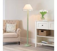 Valuelights Bobbins Sage Green Floor Lamp With Tapered Linen Scallop Shade And Led Bulb In Pale Blue Pale Blue