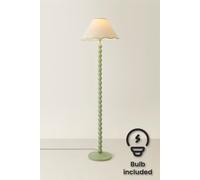 ValueLights | Sage Green Bobbin Stem Standing Floor Lamp with Green Trim Scallop Shade | Floor Lamps & Torchieres, Home Décor & Improvement Essential | Includes Bulb