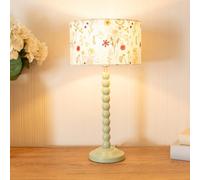 Valuelights Bobbins Sage Green Table Lamp With Floral Embroidered Drum Lamp Shade