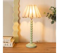 Valuelights Bobbins Sage Green Table Lamp With Grey Scallop Tapered Lamp Shade