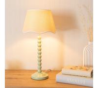 ValueLights Bobbins Sage Green Table Lamp with Linen Scallop White Trim Shade & LED Bulb in Pale Green ValueLights Pale Green