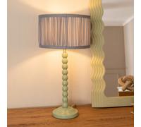 Valuelights Bobbins Sage Green Table Lamp With Ruched Pleated Blue Drum Lamp Shade And Led Bulb