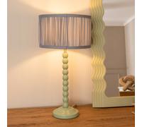 Valuelights Bobbins Sage Green Table Lamp With Ruched Pleated Drum Lamp Shade In Pale Blue Pale Blue One Size