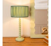 Valuelights Bobbins Sage Green Table Lamp With Ruched Pleated Green Drum Lamp Shade