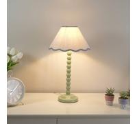 ValueLights | Sage Green Bobbin Stem Table Lamp with Blue Trim Scallop Shade | Home Décor, Bedside & Desk Lamp