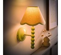 Valuelights Bobbins Sage Green Wall Light With Linen Trim Lamp Shade And Led Bulb In Pale Green Pale Green