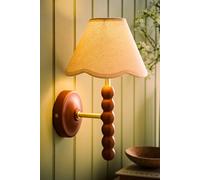 ValueLights Bobbins Walnut Bobble Wall Light & Linen Trim Lamp Shade & Bulb in Natural ValueLights Natural
