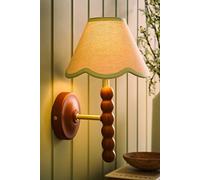 ValueLights Bobbins Walnut Bobble Wall Light & Linen Trim Lamp Shade & Bulb in Pale Green ValueLights Pale Green