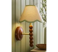Valuelights Bobbins Walnut Bobble Wall Light And Linen Trim Lamp Shade In Pale Green Pale Green
