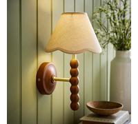 Valuelights Bobbins Walnut Bobble Wall Light And Linen Trim Lamp Shade In Natural Natural