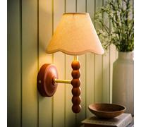 ValueLights Bobbins Walnut Bobble Wall Light & Linen Trim Lamp Shade & Bulb in Natural ValueLights Natural