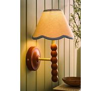 ValueLights Bobbins Walnut Bobble Wall Light & Linen Trim Lamp Shade & Bulb in Baby Blue ValueLights Baby Blue