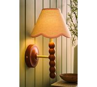 ValueLights Bobbins Walnut Bobble Wall Light & Linen Trim Lamp Shade & Bulb in Baby Pink ValueLights Baby Pink
