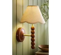 ValueLights Bobbins Walnut Bobble Wall Light & Linen Trim Lamp Shade in Natural ValueLights Natural