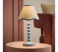 Valuelights Bobble Blue Scallop Trim Shade Blue Rechargeable Wooden Table Lamp