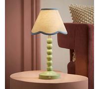Valuelights Bobble Blue Scallop Trim Shade Green Rechargeable Wooden Table Lamp