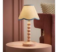 Valuelights Bobble Blue Scallop Trim Shade Pink Rechargeable Wooden Table Lamp