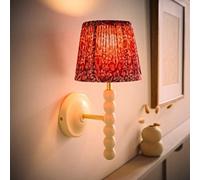 Valuelights Bobble Burgundy Floral Pleat Shade Cream Wooden Wall Light And Bulb