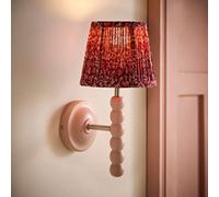 Valuelights Bobble Burgundy Floral Pleat Shade Pink Wooden Bobbin Wall Light