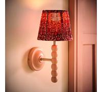 Valuelights Bobble Burgundy Floral Pleat Shade Pink Wooden Wall Light And Bulb