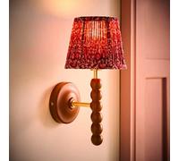 Valuelights Bobble Burgundy Floral Pleat Shade Walnut Wooden Wall Light And Bulb