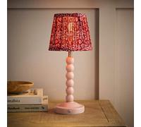 Valuelights Bobble Burgundy Floral Shade Pink Rechargeable Wood Table Lamp