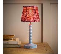 Valuelights Bobble Burgundy Pleat Shade Blue Rechargeable Wooden Table Lamp