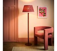 Valuelights Bobble Burgundy Pleat Shade Walnut Wooden Floor Lamp And Bulb