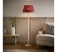 Valuelights Bobble Burgundy Pleated Shade Cream Wooden Bobbin Floor Lamp