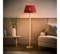 Valuelights Bobble Burgundy Pleated Shade Cream Wooden Floor Lamp And Bulb