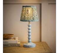 Valuelights Bobble Green Pleat Shade Blue Rechargeable Wooden Table Lamp