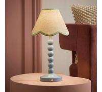 Valuelights Bobble Green Scallop Trim Shade Blue Rechargeable Wooden Table Lamp