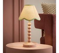 Valuelights Bobble Green Scallop Trim Shade Pink Rechargeable Wooden Table Lamp