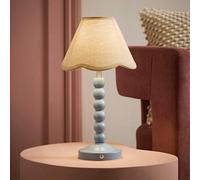 Valuelights Bobble Linen Scallop Trim Shade Blue Rechargeable Wooden Table Lamp