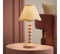 Valuelights Bobble Linen Scallop Trim Shade Pink Rechargeable Wooden Table Lamp