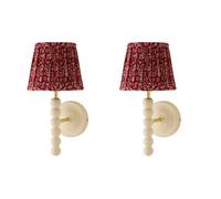 Valuelights Bobble Pair Burgundy Floral Pleat Shade Cream Wood Bobbin Wall Light