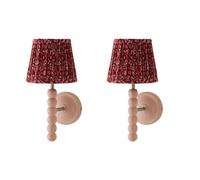 Valuelights Bobble Pair Burgundy Floral Pleat Shade Pink Wood Bobbin Wall Light