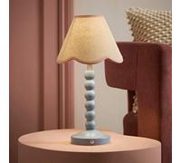 Valuelights Bobble Pink Scallop Trim Shade Blue Rechargeable Wooden Table Lamp