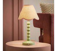 Valuelights Bobble Pink Scallop Trim Shade Green Rechargeable Wooden Table Lamp