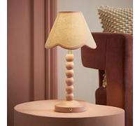 Valuelights Bobble Pink Scallop Trim Shade Pink Rechargeable Wooden Table Lamp