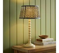 Valuelights Bobbin Floral Printed Pleated Shade Cream Bobble Table Lamp In Dark Green Dark Green