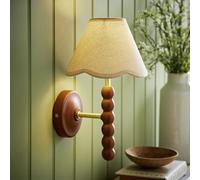ValueLights Bobbins Walnut Bobble Wall Light & Linen Trim Lamp Shade in Natural ValueLights Natural