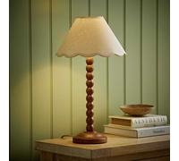 ValueLights Bobble Wooden Walnut Table Lamp With Scallop Shade - Natural